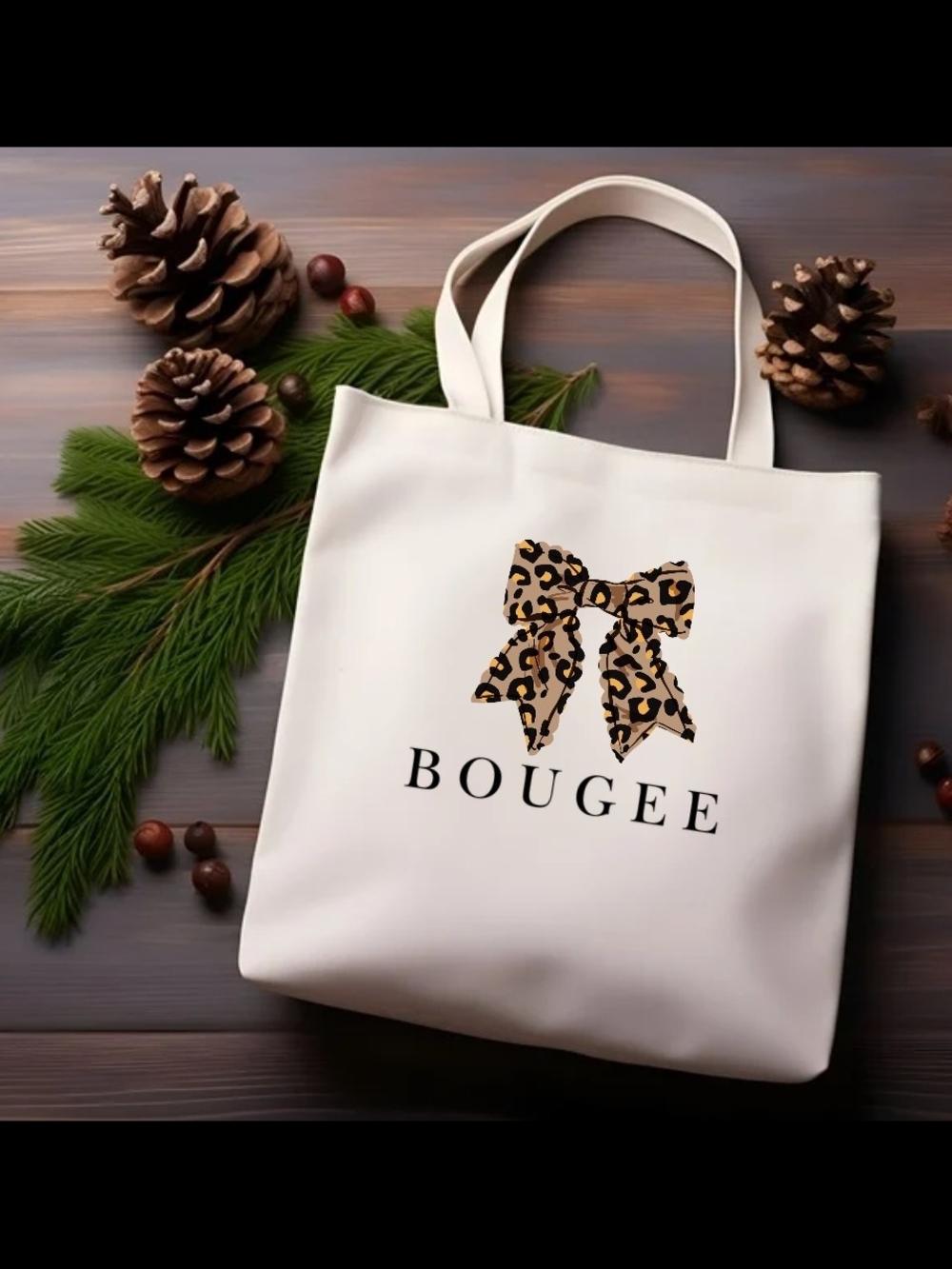 Cream Tote Bag with Leopard Bow